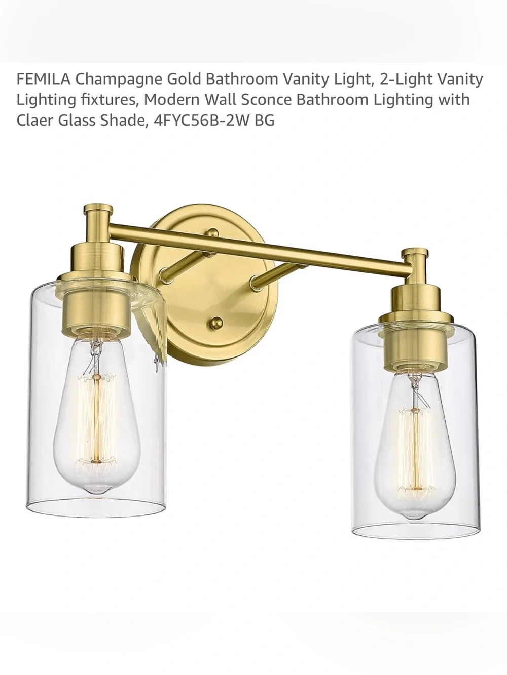 New Femila Champagne Gold 2-Light Bathroom Vanity Light - Modern Wall Sconce